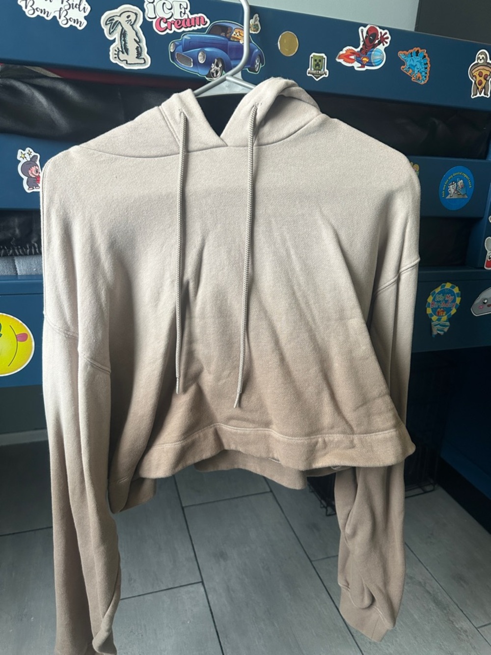 ALO Yoga Cropped Drawstring Hoodie in Taupe